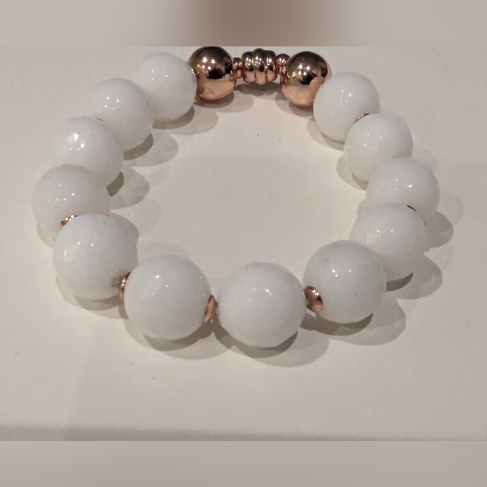 Bracelet 12 mm white jade Round Facetted Natural Gemstone Beaded bracelet
